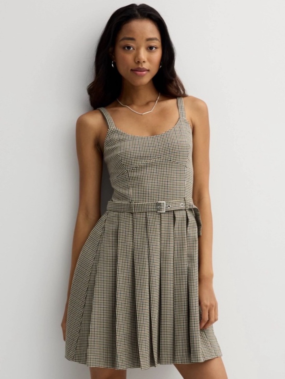 Kohl's Checked Pleated Belted Mini Dress